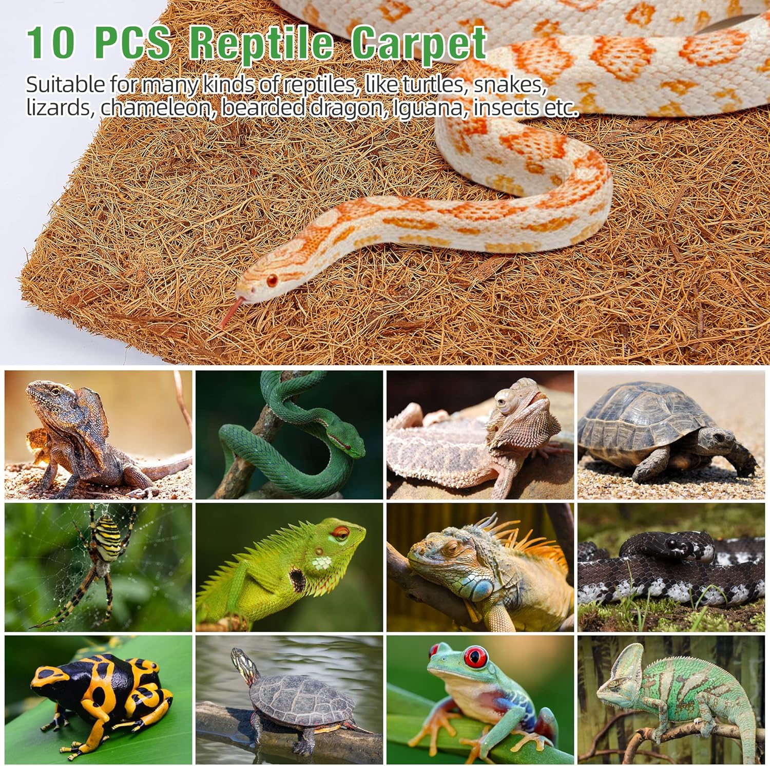 10 Pcs Reptile Carpet, 12x12 i – обзор и цена Substrate Coconut Fiber
